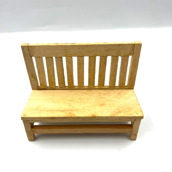Vintage Dollhouse Furniture Miniature Wooden Entry/ Outdoor Bench Light Oak - Picture 1 of 8